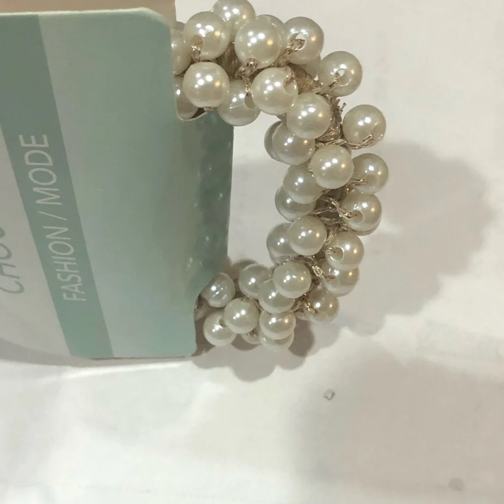 2pack faux pearl adorned elastic hair‎ band scrunchies new
